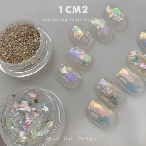 1CM2原创美甲 忆梦含雪 晶莹高闪涩金不规则薄片彩色闪粉亮片新品