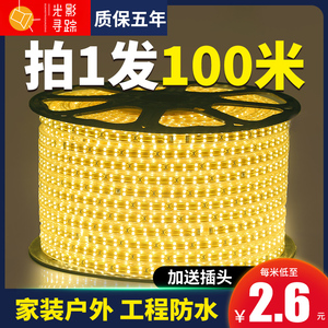 led灯带整卷100米家用客厅吊顶户外防水工程亮化装饰白光暖灯带条