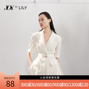 【商场同款】LILY2021夏新款女装气质双排扣腰带款开叉中袖西装