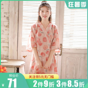 睡衣女夏纯棉纱布睡裙2021年新款日系可爱短袖和服绵绸家居服裙子