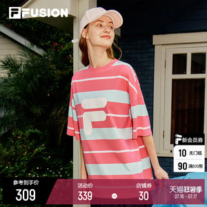 FILA FUSION斐乐潮牌女子T恤裙夏季新款撞色条纹宽松闺蜜连衣裙