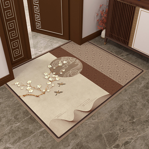新中式入户门地垫皮革免洗门垫玄关进门口脚垫pvc家用地毯可擦洗