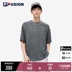 FILA FUSION斐乐潮牌情侣短袖T恤2022秋新款宽松圆领时尚运动短T