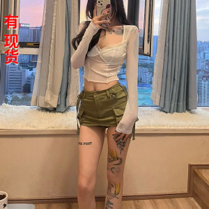 复古千禧甜辣妹低腰牛仔超短裙女夏季美式性感工装裙包臀半身裤裙