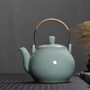 青瓷茶壶单壶大号龙泉冰裂陶瓷大容量冷凉水壶泡茶提梁壶茶具家用