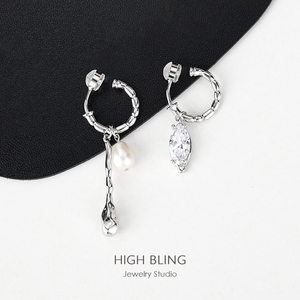 HighBling原创小众设计流体天然珍珠锆石硅胶耳夹无耳洞耳饰女