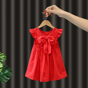 女童连衣裙红色裙子宝宝洋气纯棉夏装女孩公主裙3周岁礼服小童装