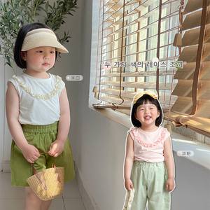 SASA的丸子妹女童吊带花边领儿童背心2022夏季休闲宝宝打底衫时尚