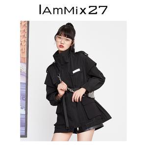 IAmMIX27春秋黑色风衣女小个子宽松收腰英伦风简约百搭工装风外套