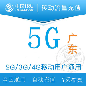 广东移动5G全国流量加油包自动充值叠加包7天有效