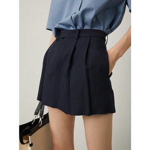 「索维格」法式纯色西装短裙女2022年夏季新品设计师款高腰百褶裙