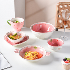 草莓陶瓷餐具套装可爱少女心饭碗创意送礼汤碗菜盘子网红