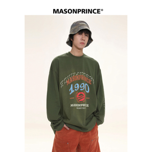 MASONPRINCE 新款1990运动俱乐部足球队服图案圆领长袖男薄款宽松