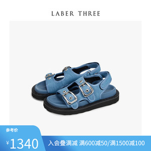 LABER THREE2022春夏新款牛仔双针踩屎感凉拖鞋外穿软底潮流厚底