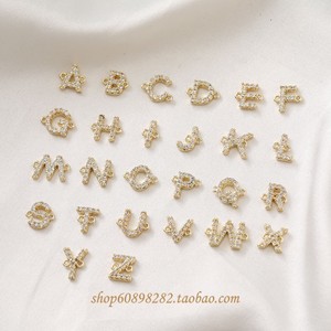 14K包金双吊字母铜镶锆石水晶diy手链项链手作材料配件