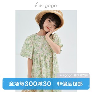 MIMIGOGO 花房女孩 纯棉田园风小碎花 抽褶泡泡袖女童连衣裙 2C10