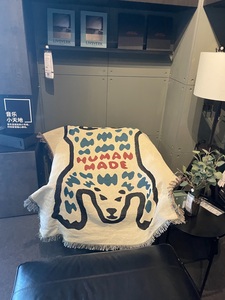 日本韩国外贸订单Human made北极熊装饰午睡休闲毯沙发巾椅垫毯子