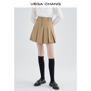 VEGA CHANG学院风百褶裙子女夏装韩版收腰显瘦银丝线装饰jk风短裙