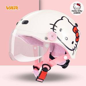 VAR联名hello kitty电动摩托车四季通用头盔女3C认证夏季防晒半盔