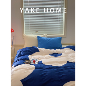 YAKEHOME【楚门的世界】ins原创克莱因蓝全棉贡缎四件套纯棉床单