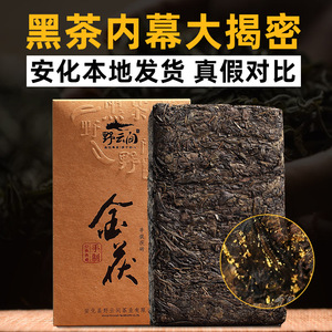 【送茶具】黑茶湖南安化黑茶正宗野云间手筑金花茯砖茶安华2斤装