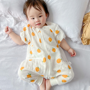 婴儿睡袋夏季薄夏款分腿防踢被纯棉双层纱布宝宝棉纱空调睡衣短袖