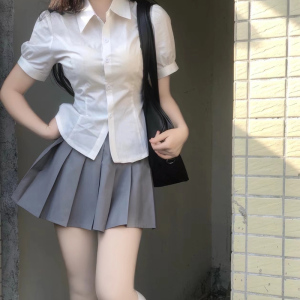 原创正版jk制服衬衫短袖上衣女夏季学院风辣妹纯欲收腰修身套装