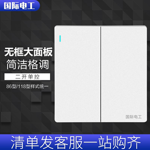 国际电工暗装86型白色双开单控开关面板墙壁二开单控二位电灯开关