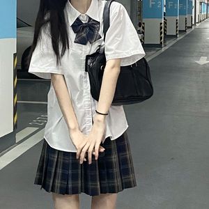 2022夏季新款衬衫女学生韩版宽松百搭jk蝴蝶结制服时尚上衣套装裙