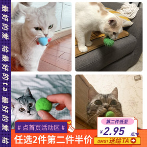 35个宠物逗猫猫玩具球小球静音耐咬微弹力毛绒球自嗨解闷神器大号