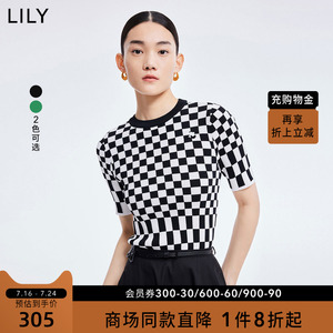 【商场同款】LILY2022夏新款女装复古棋盘格修身毛针织衫内搭上衣