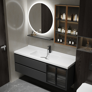岩板陶瓷盆现代简约浴室柜组合卫生间洗脸洗手池洗漱台盆镜柜套装