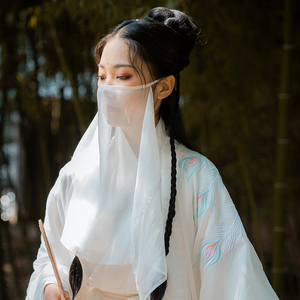 烛颜汉服周边纯色面纱女古风遮脸半透头饰百搭配饰飘逸防晒蒙面巾