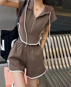 炸街时尚套装女夏季韩版连帽短袖T袖小个子休闲短裤洋气两件套潮