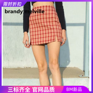 BrandyMelville官网新品美式复古高腰包臀红格子半身裙BM短裙女