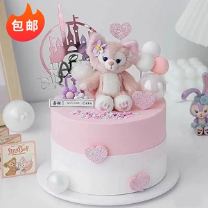 网红毛绒小兔子生日蛋糕装饰插件粉色狐狸小公主仙女孩甜品台摆件
