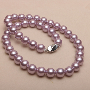 天然深海贝壳珍珠项链女 8-10mm正圆彩色贝珠项链 送妈妈女友礼物