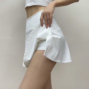夏季新款白色跑步运动短裙百褶运动裙网球裙女健身瑜伽防走光裤裙
