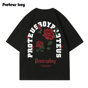 Proteus Boy 玫瑰花LOGO字母印花夏季潮牌宽松短袖T恤男 情侣款