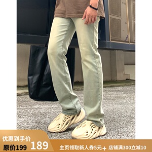 ANYWEAR 2022黄泥牛仔裤直筒高弹力做旧微喇休闲显瘦裤男美式高街