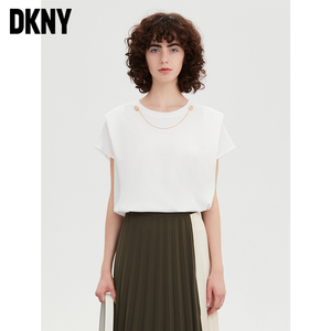 DKNY/唐可娜儿2022夏季新款金属链条设计装饰圆领女式衬衫上衣