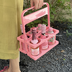 粉色少女心野餐露营户外折叠饮料啤酒提手篮 咖啡奶茶便携收纳篮