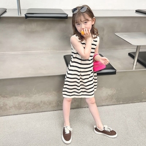 女童夏装连衣裙2022新款韩版条纹无袖T恤裙儿童洋气夏季polo裙子