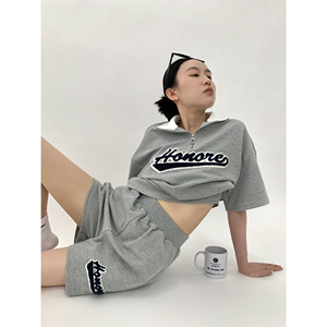 HONORE古月 Active Wear 美式复古Polo衫短袖t恤夏季休闲短裤套装