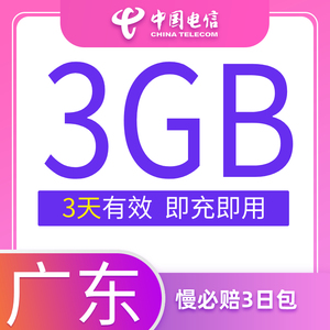 广东电信慢必赔流量快充手机流量3日包3G全国流量充值中国电信