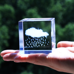 水晶云朵雨点小摆件透明立方办公室可爱桌面摆设创意生日礼物女生