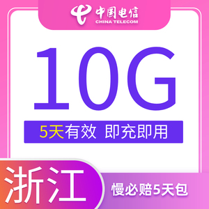 浙江电信慢必赔流量快充手机流量5日包10G全国流量充值中国电信