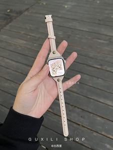 适用于applewatch创意皮质小蛮腰苹果表带细款iwatch4567se简约女