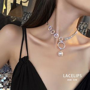 LACELIPS 谁戴谁美的镶钻圆环锁骨链女欧美网红脖子饰品短款项链