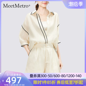 MeetMetro玛依尔休闲套装女2022夏季新款气质衬衣宽松短裤两件套